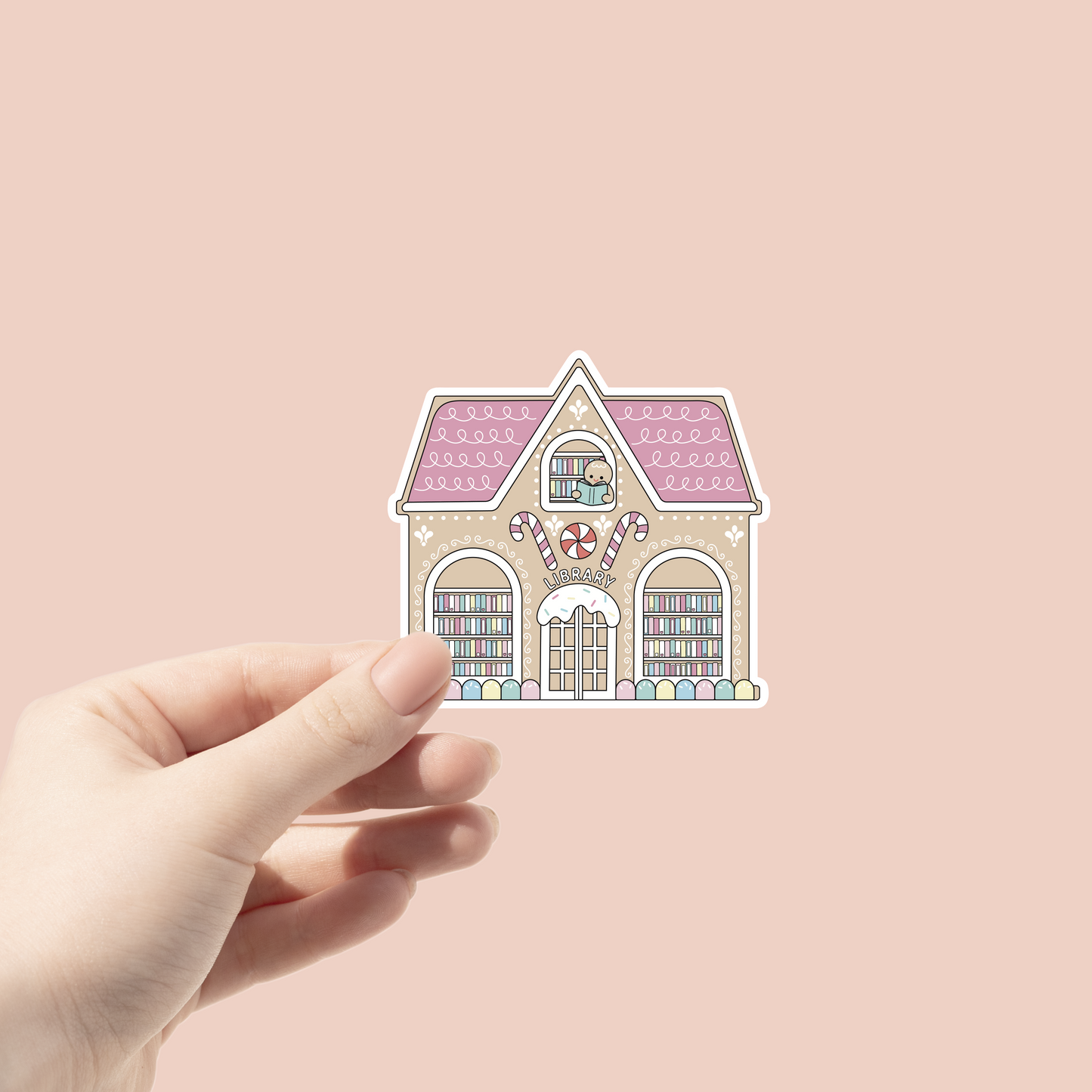 gingerbread house thats a library sticker