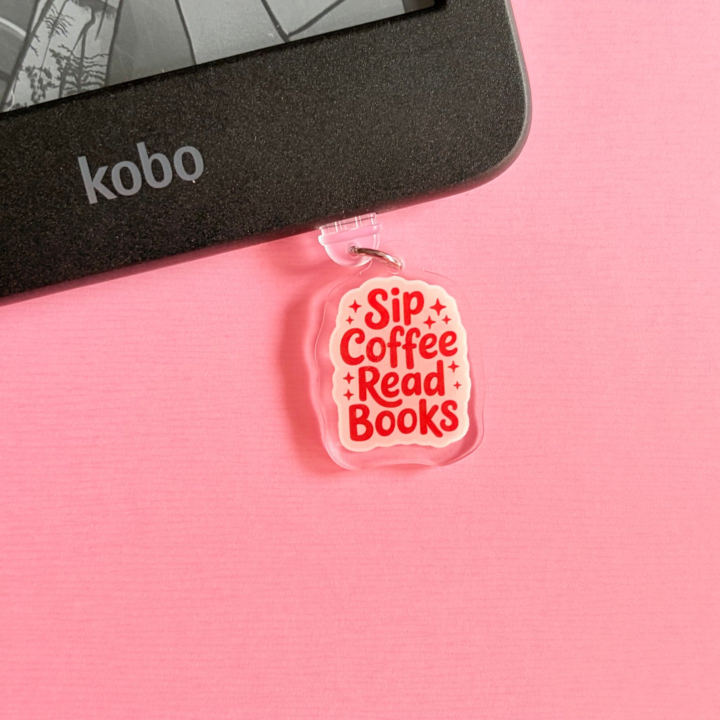 Sip Coffee Read Books E-Reader Charm
