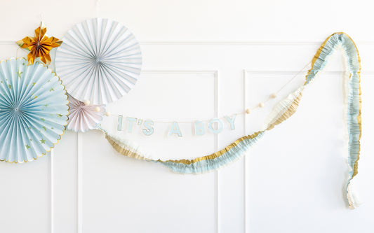 BABY BLUE/CREAM/GOLD CREPE FESTOON - glitterpaperscissors