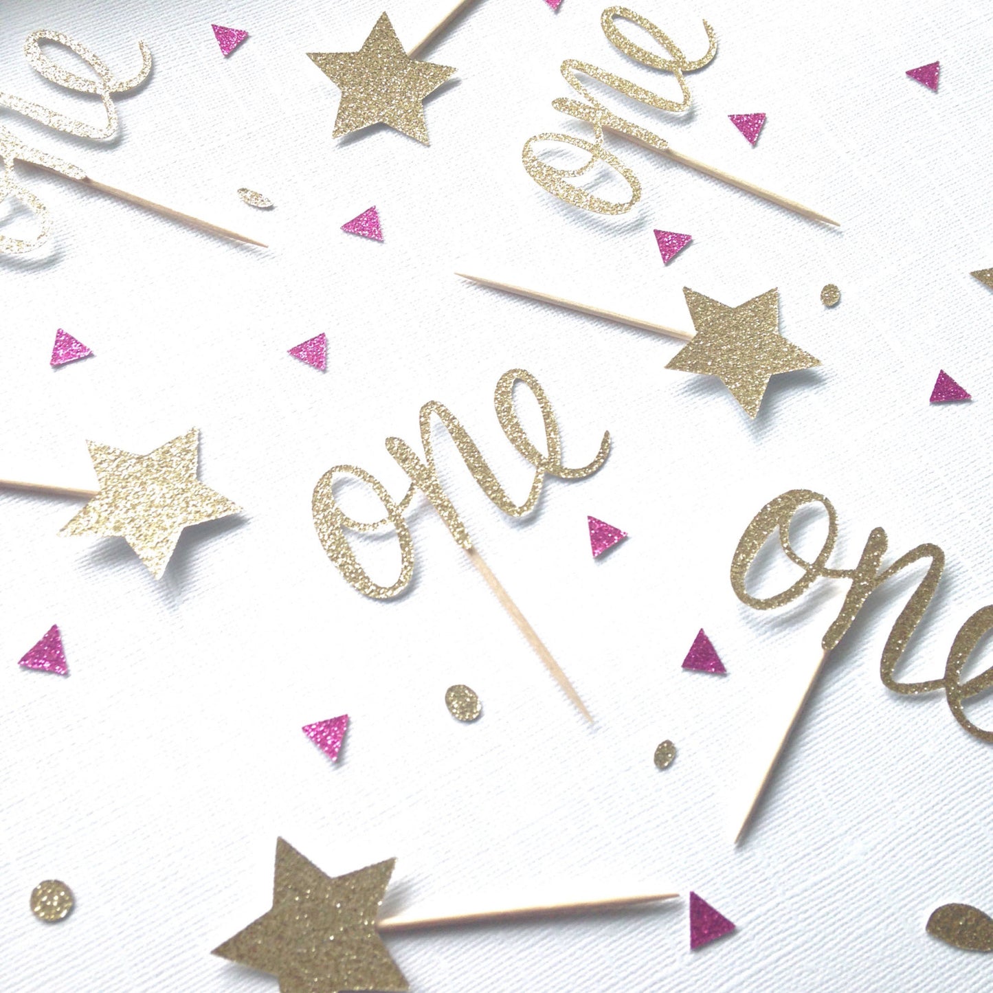 One Gold Glitter Cupcake Toppers - First Birthday Party Decor - Pink and Gold Birthday Decoration - glitterpaperscissors