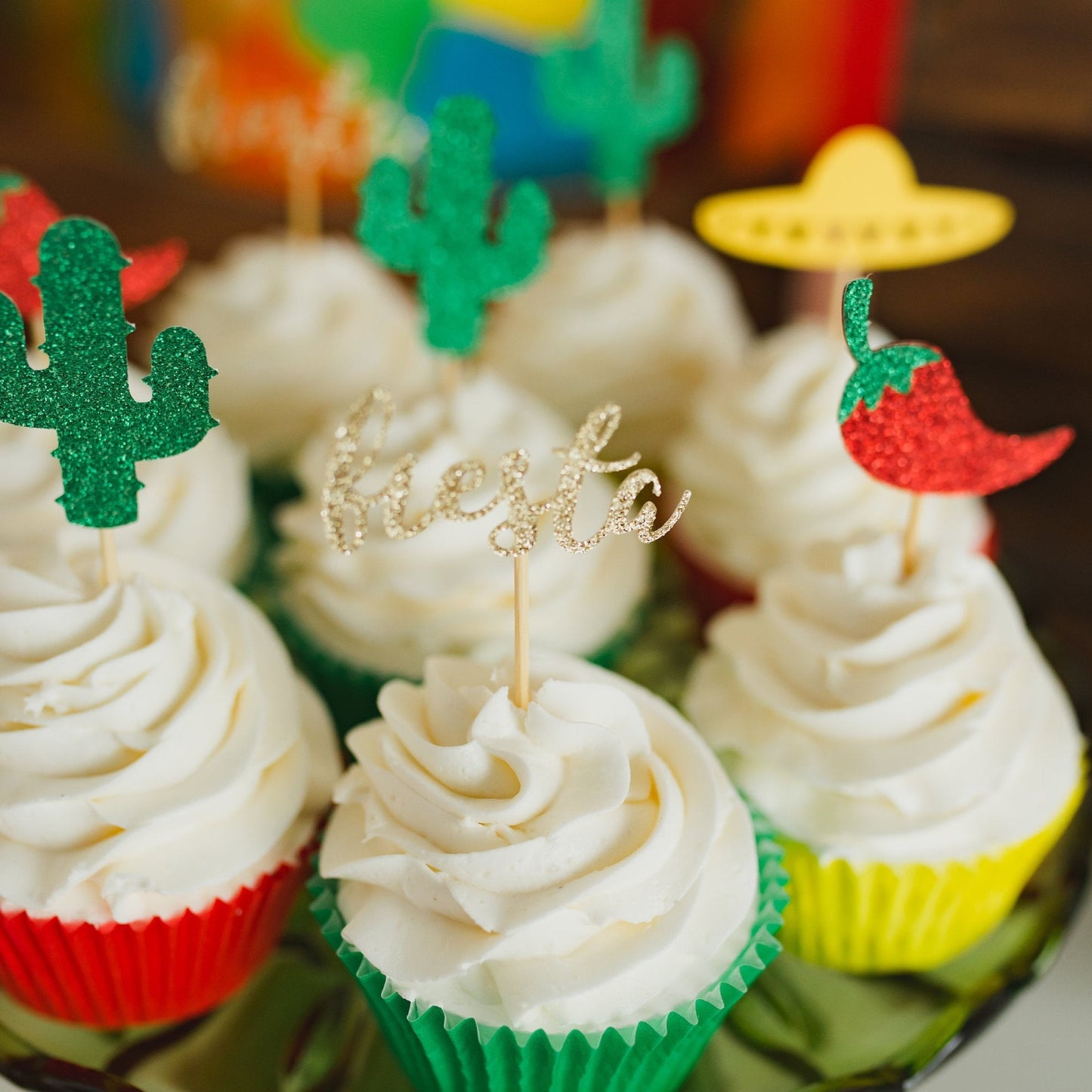 Fiesta Cupcake Toppers - glitterpaperscissors