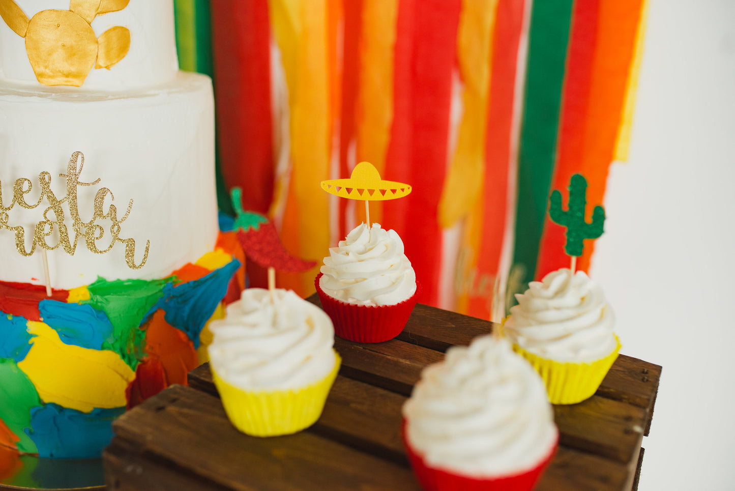 Fiesta Cupcake Toppers - glitterpaperscissors