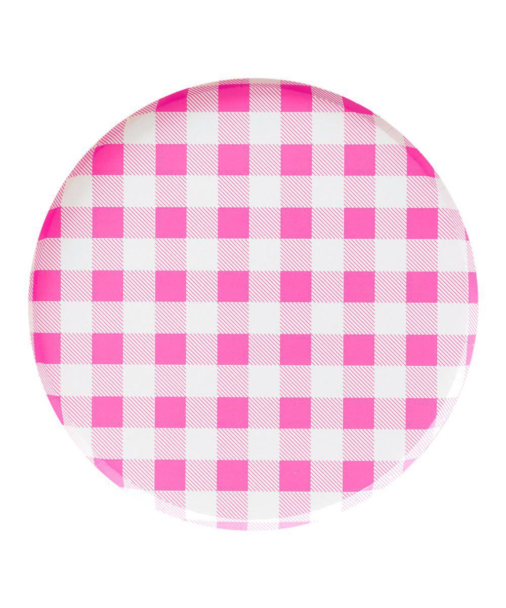 Neon Rose Gingham Dinner Plate