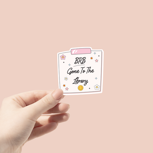 notepad sticker that says BRB gone to the library