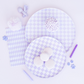 lavender check it! dinner plates, lavender and white checkered pattern