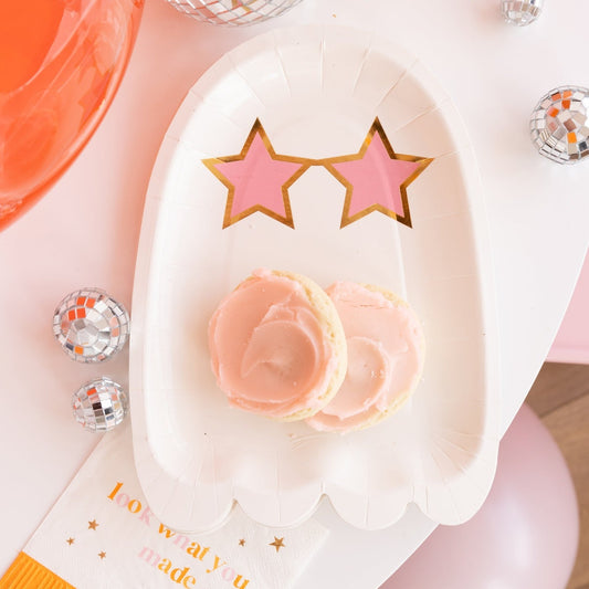 groovy ghost paper plate with star shades on
