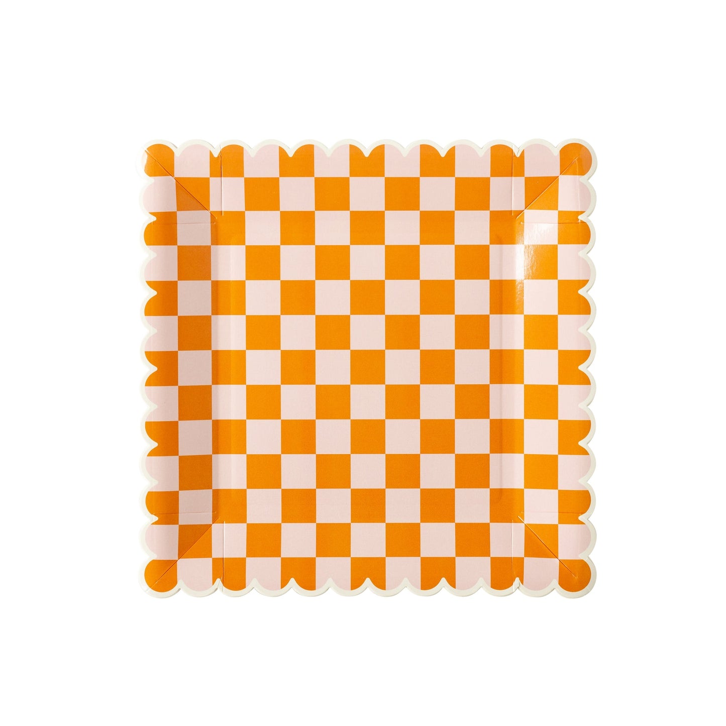 pink & orange checkered paper plate