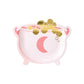 pink cauldron paper plates with a pink moon on front and gold foil bubbles