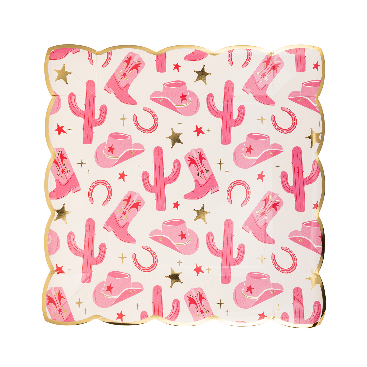 pink and gold cowgirl paper plates