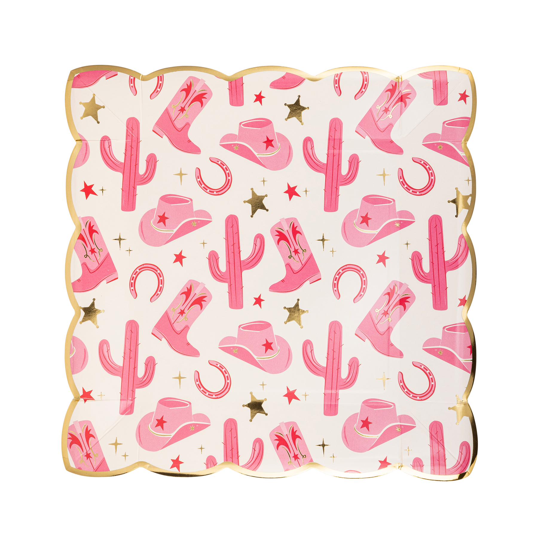pink and gold cowgirl paper plates
