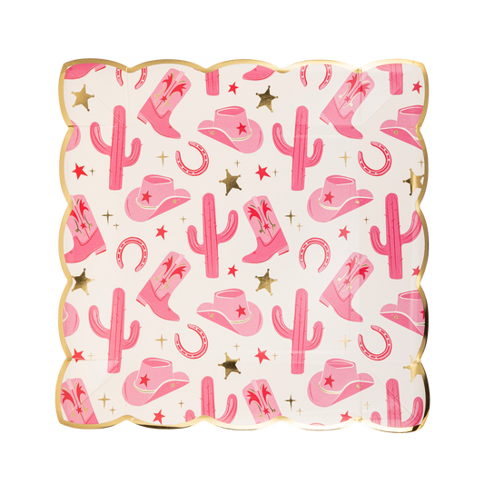 pink and gold cowgirl paper plates