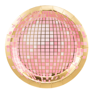 pink and gold disco ball paper plates