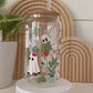 ghost with plants cup with bamboo lid and glass straw on turntable