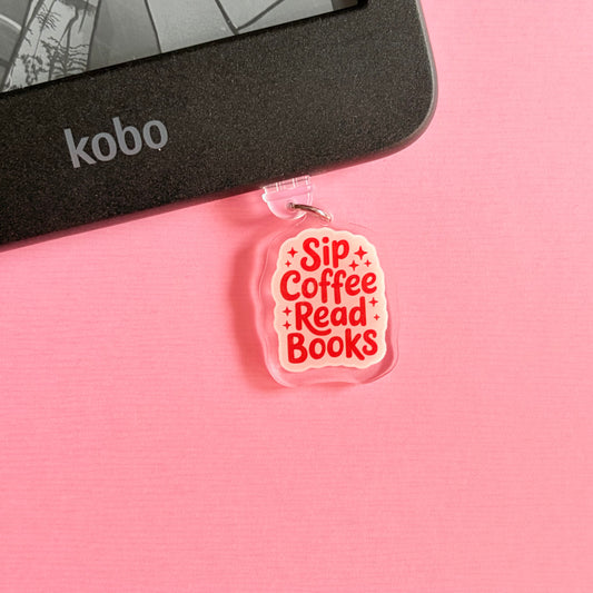 Sip Coffee Read Books E-Reader Charm