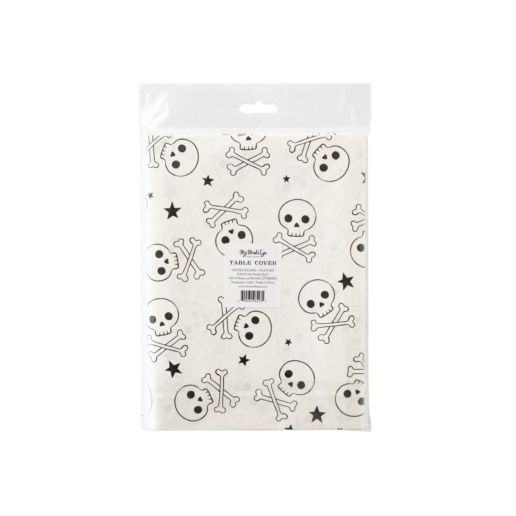 skull and crossbones paper table cover in packaging