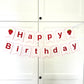 A 'Happy Birthday' banner with pink and white colors, featuring strawberry designs and the text 'HAPPY BIRTHDAY'.