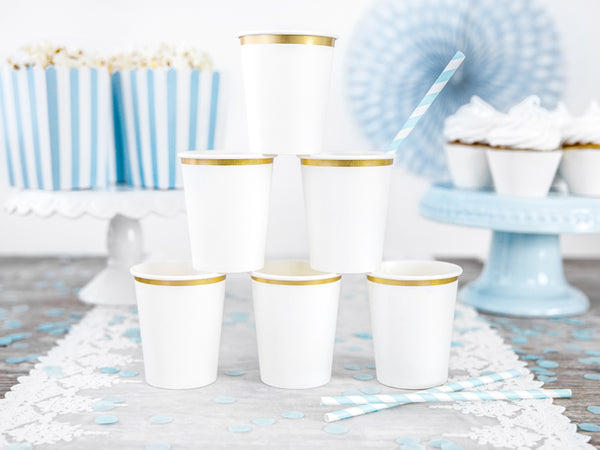 white / gold edged paper cups - glitter paper scissors