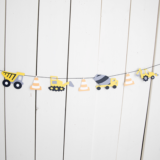 construction vehicle garland - glitter paper scissors