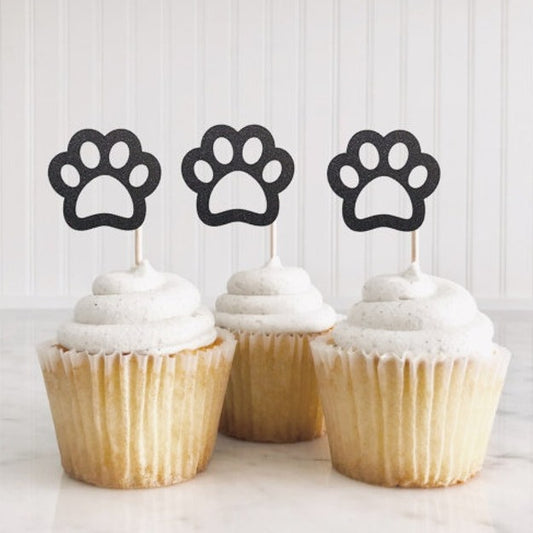 paw print cupcake toppers -glitter paper scissors