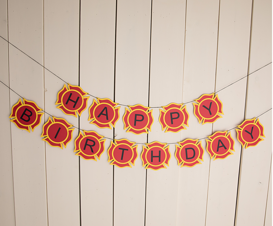 Fire Truck Themed Happy Birthday Banner