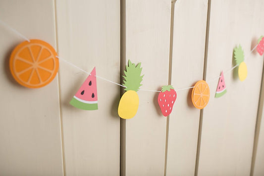 fruit themed paper garland- glitter paper scissors