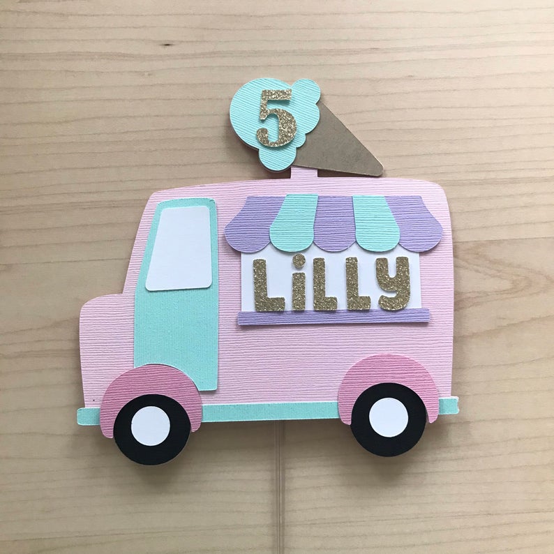 ice cream truck cake topper - glitter paper scissors