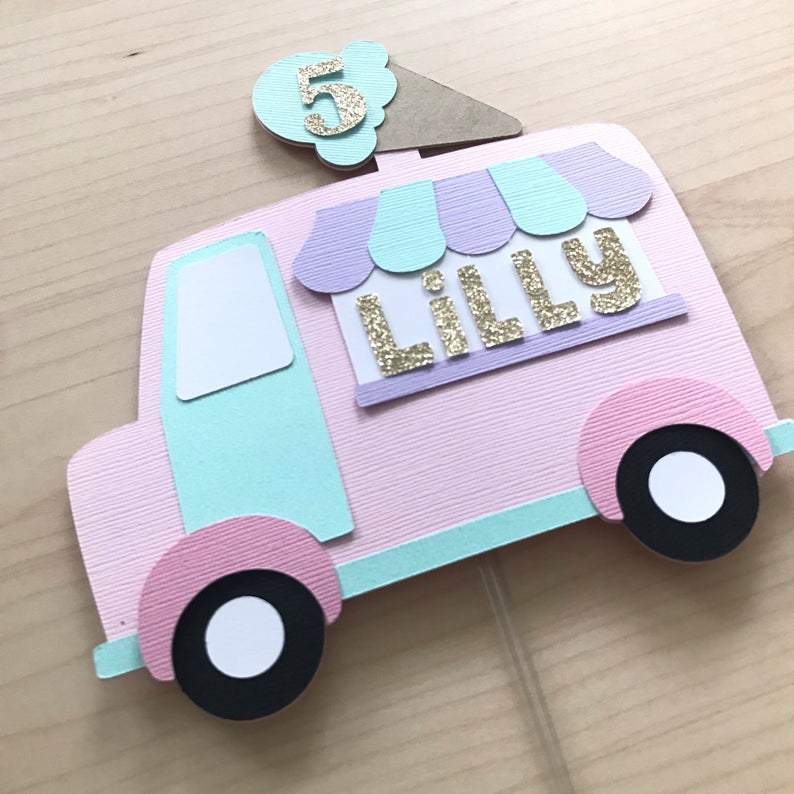 ice cream truck cake topper - glitter paper scissors