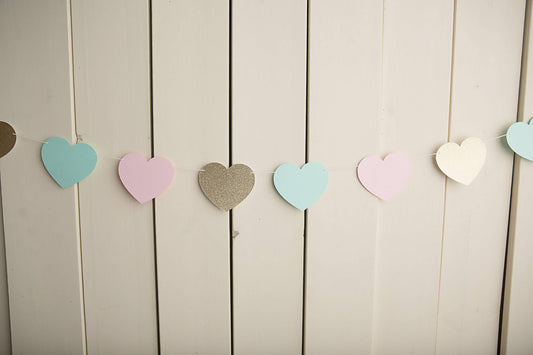 Valentines Day Garland,  Wedding Garland, photography prop, Heart Banner, Little Sweetheart Party Decor, Bridal Shower, Baby Shower - glitterpaperscissors