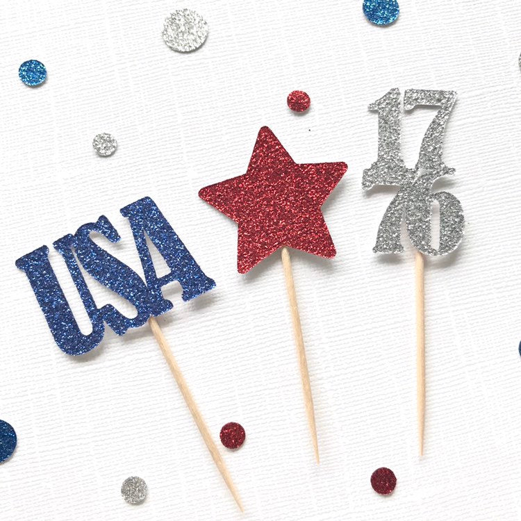 4th of july cupcake toppers, merica, party like its 1776, fourth of july party decor, glitter cake topper, Independence day - glitterpaperscissors