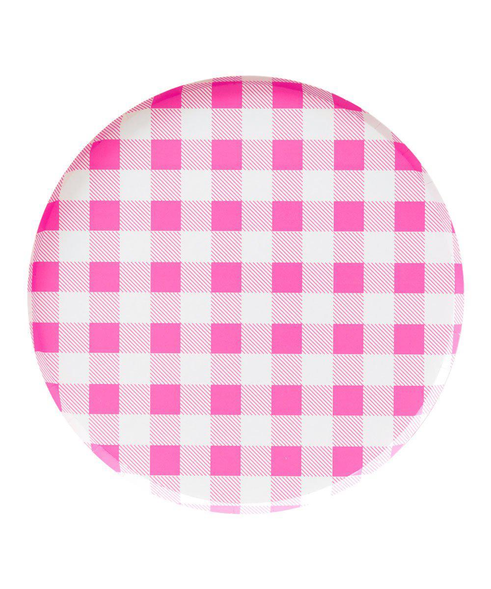 Neon Rose Gingham Dinner Plate